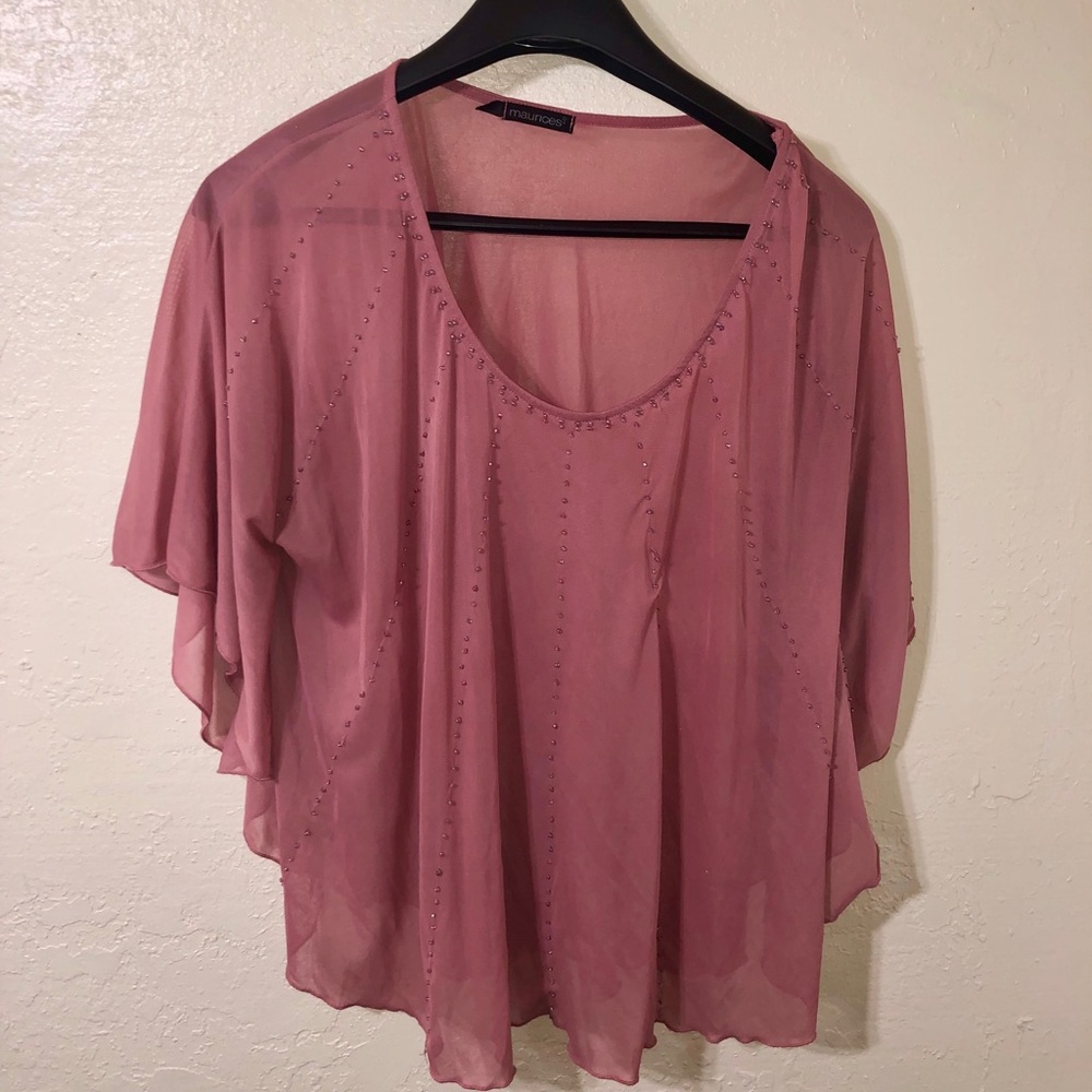 Butterfly sleeve sheer blouse